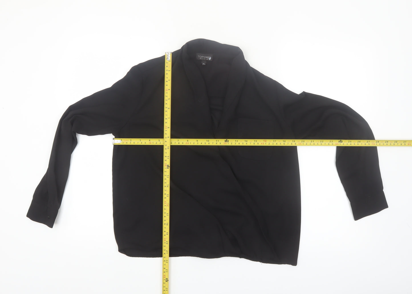 Topshop Women Black Long Sleeve Wrap Blouse Size 6