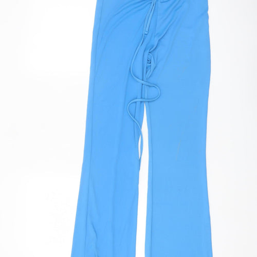 Bershka Women’s Blue Flared Stretch Jersey Trousers Size M