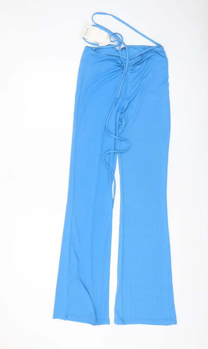 Bershka Women’s Blue Flared Stretch Jersey Trousers Size M