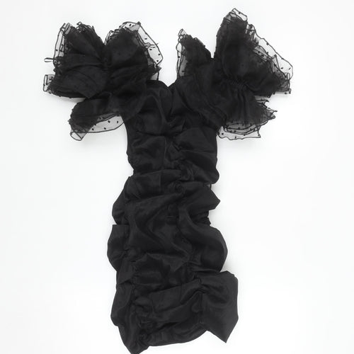 Bershka Women's Black Off Shoulder Puff Sleeve Bodycon Mini Dress Size 8