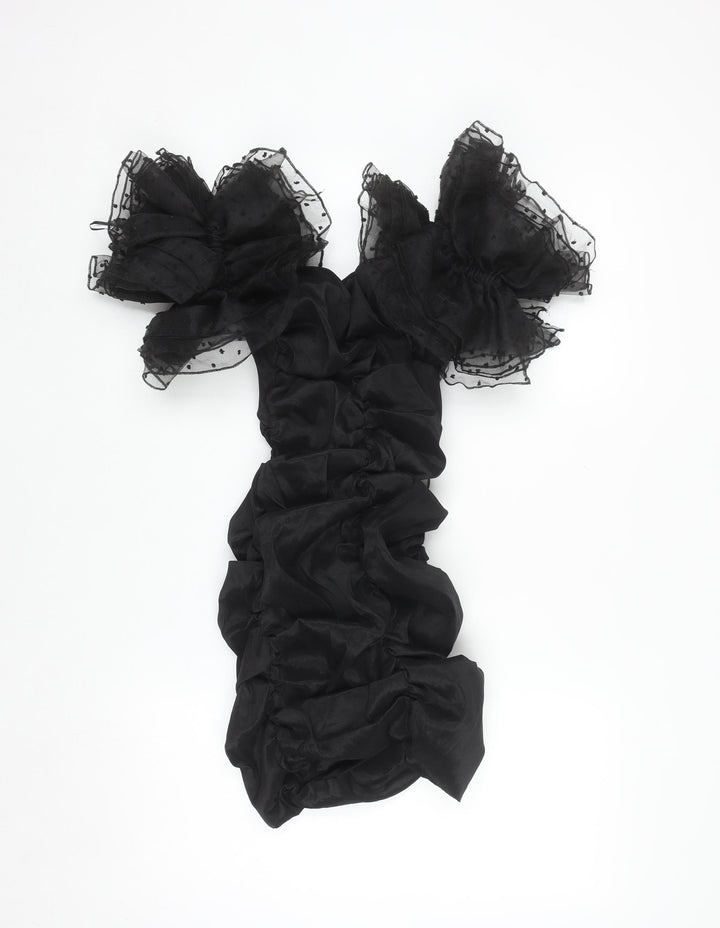 Bershka Women's Black Off Shoulder Puff Sleeve Bodycon Mini Dress Size 8