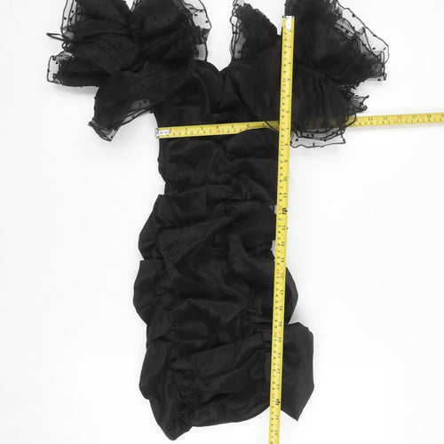 Bershka Women's Black Off Shoulder Puff Sleeve Bodycon Mini Dress Size 8