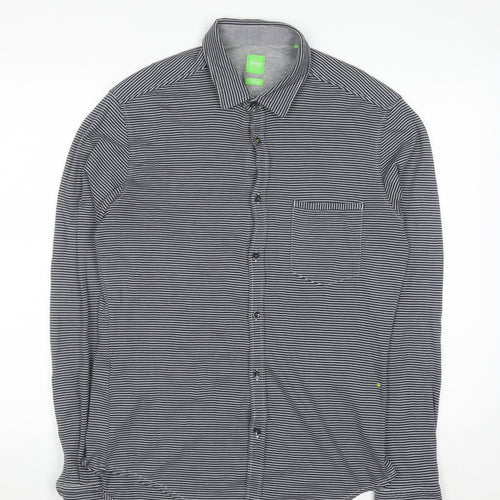 Hugo Boss Men's Black Striped Long Sleeve Slim Fit Polo Shirt M