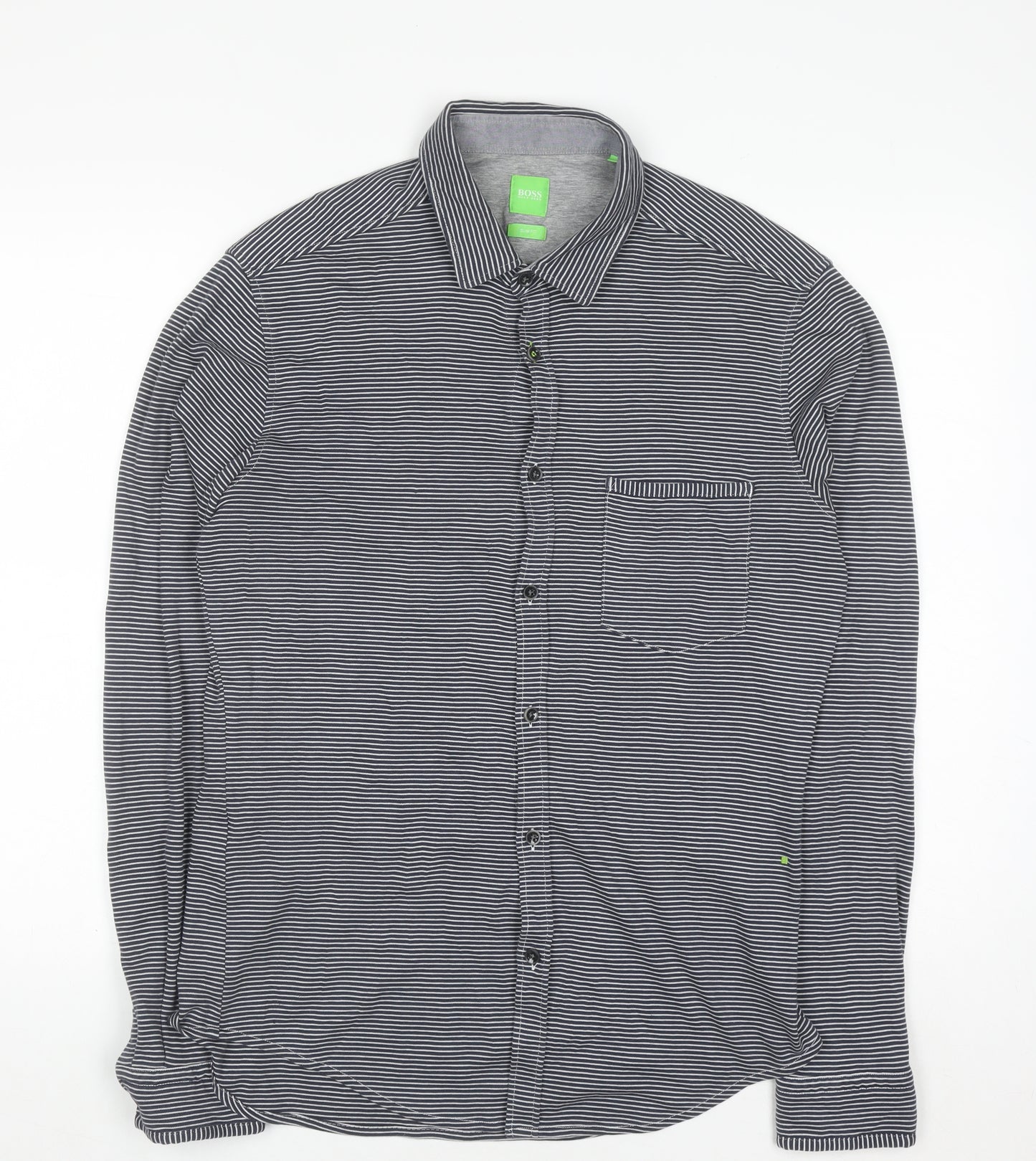 Hugo Boss Men's Black Striped Long Sleeve Slim Fit Polo Shirt M
