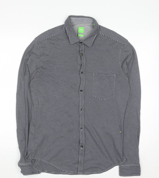 Hugo Boss Men's Black Striped Long Sleeve Slim Fit Polo Shirt M