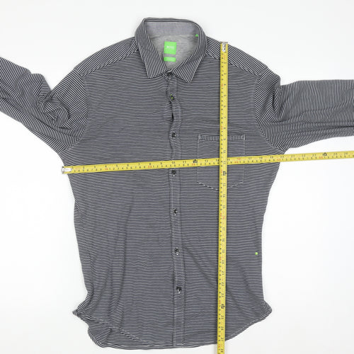Hugo Boss Men's Black Striped Long Sleeve Slim Fit Polo Shirt M