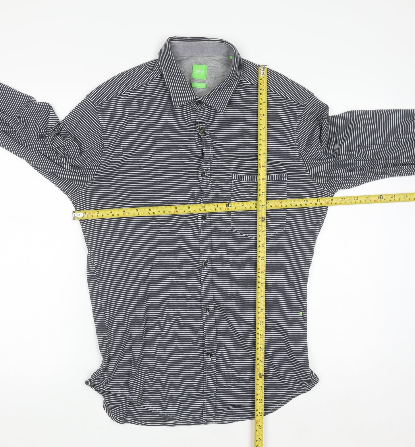 Hugo Boss Men's Black Striped Long Sleeve Slim Fit Polo Shirt M