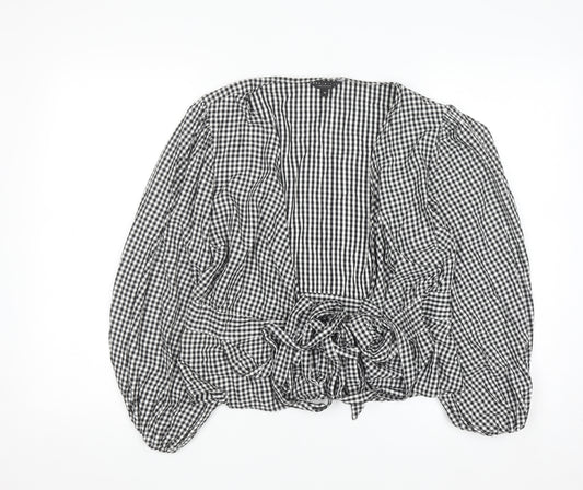 Next Women Black Check Wrap Blouse Size 12 Viscose