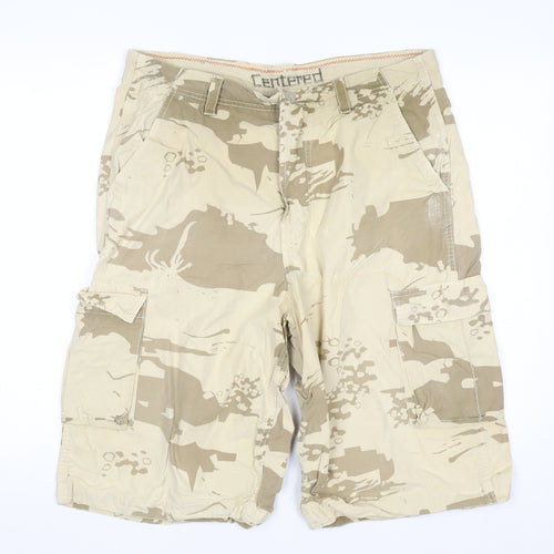 Centered Mens Beige Camouflage Cargo Shorts Size 36 Cotton