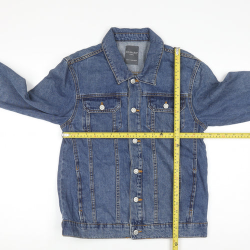Primark Women Blue XS Denim Basic Jacket Button Front Cotton
