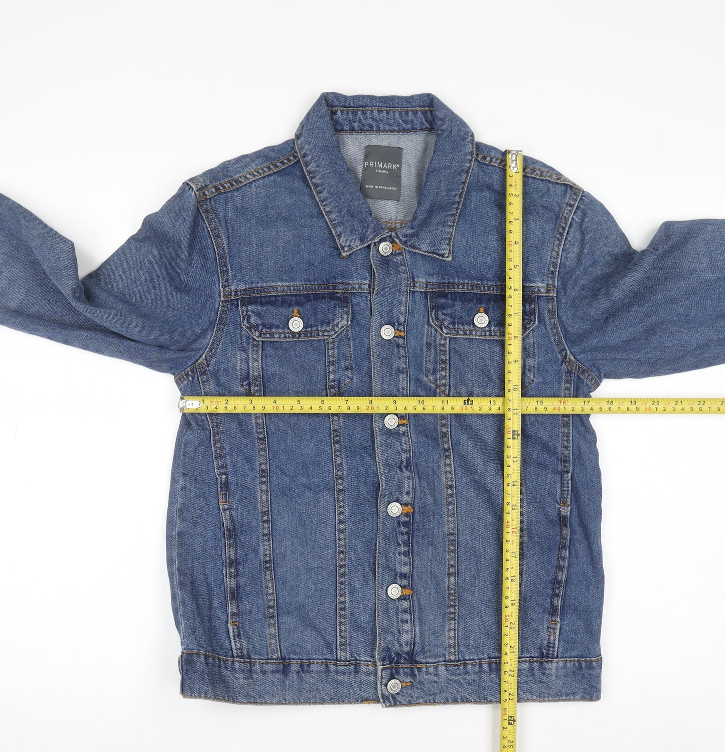Primark Women Blue XS Denim Basic Jacket Button Front Cotton