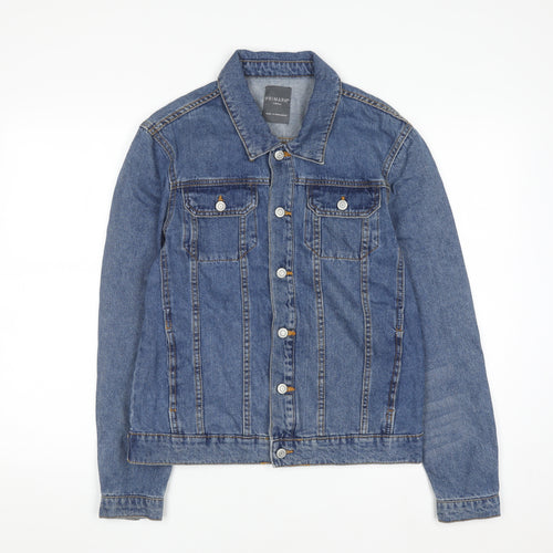 Primark Women Blue XS Denim Basic Jacket Button Front Cotton
