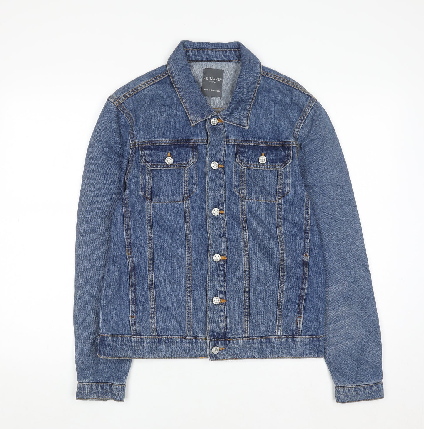 Primark Women Blue XS Denim Basic Jacket Button Front Cotton