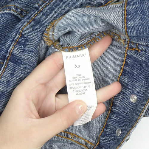 Primark Women Blue XS Denim Basic Jacket Button Front Cotton
