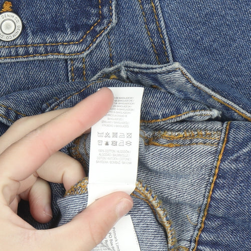 Primark Women Blue XS Denim Basic Jacket Button Front Cotton