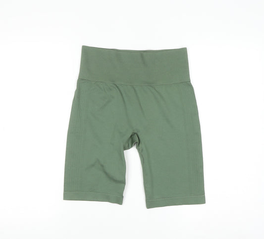 Workout Women’s Green Biker Shorts Size M 12/14 Seamless Stretch Activewear
