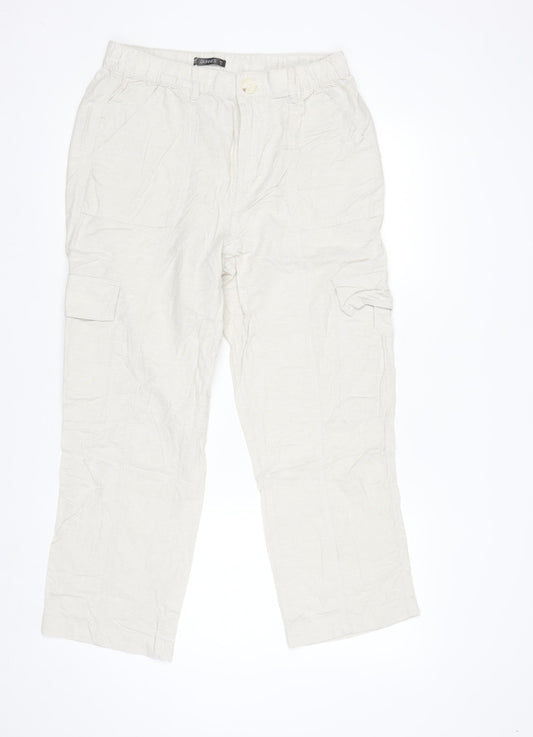 Dunnes Women Beige Linen Cotton Cargo Trousers Size 12