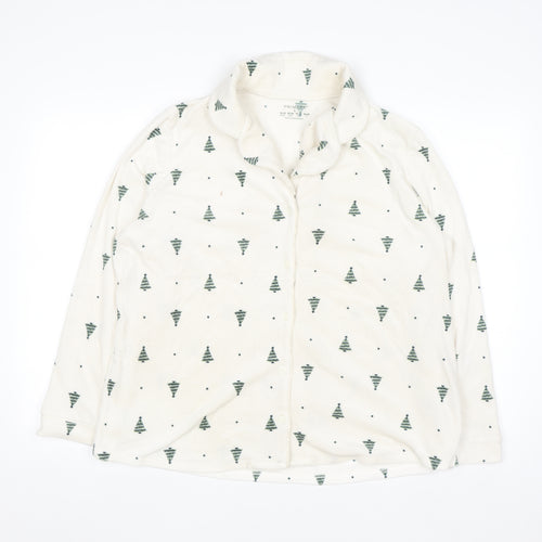 Primark Women White Christmas Tree Fleece Pyjama Top Size L 14-16