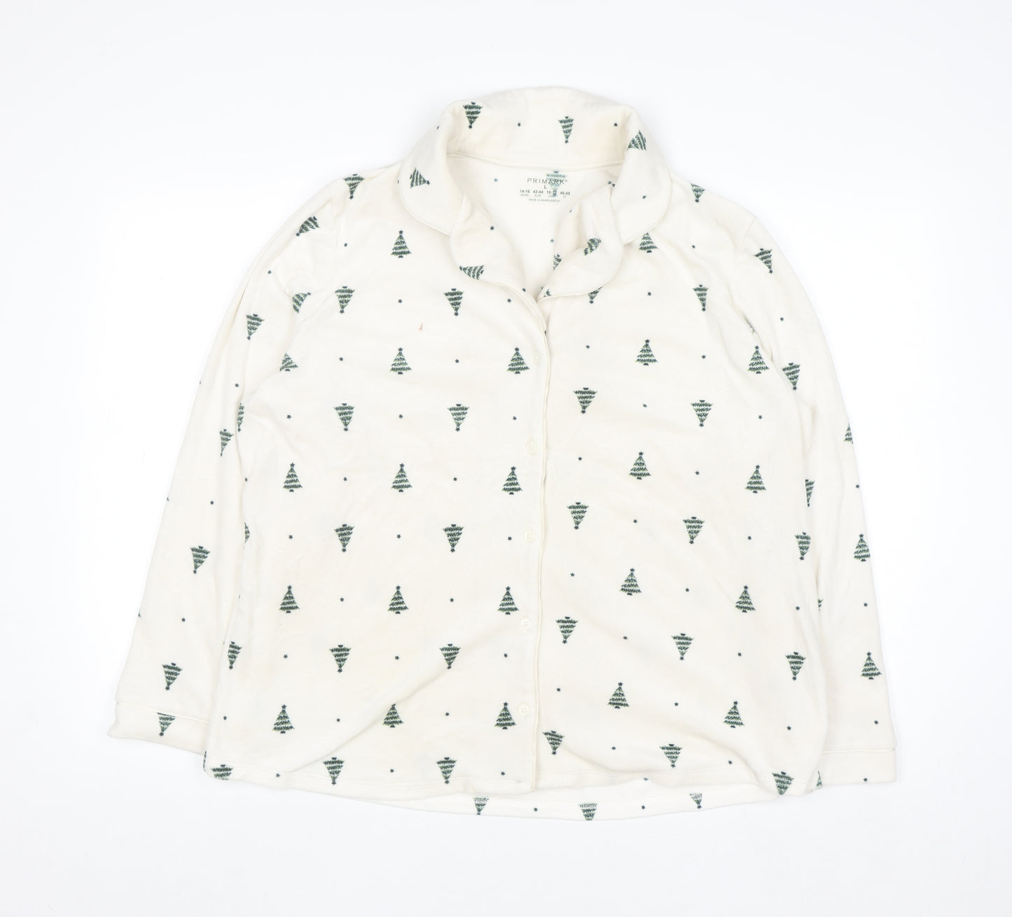 Primark Women White Christmas Tree Fleece Pyjama Top Size L 14-16