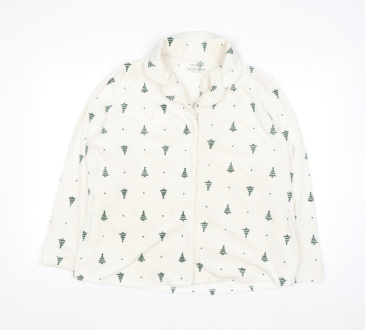 Primark Women White Christmas Tree Fleece Pyjama Top Size L 14-16
