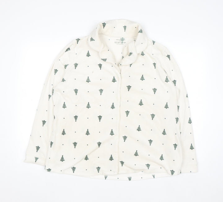 Primark Women White Christmas Tree Fleece Pyjama Top Size L 14-16
