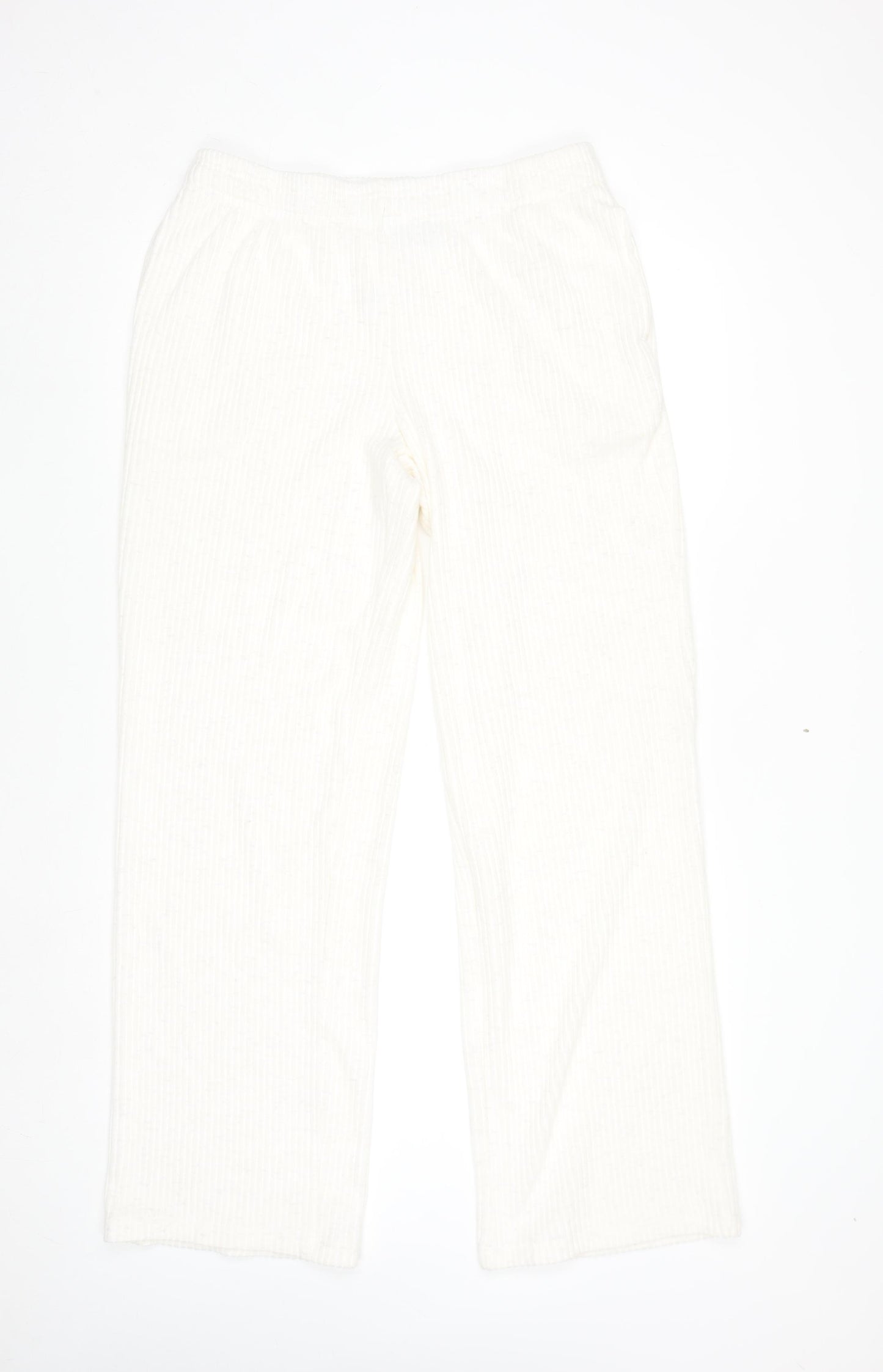 Primark Women’s White Knit Straight Leg Stretch Trousers Size M