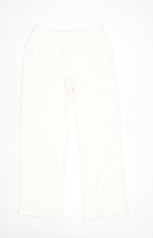 Primark Women’s White Knit Straight Leg Stretch Trousers Size M