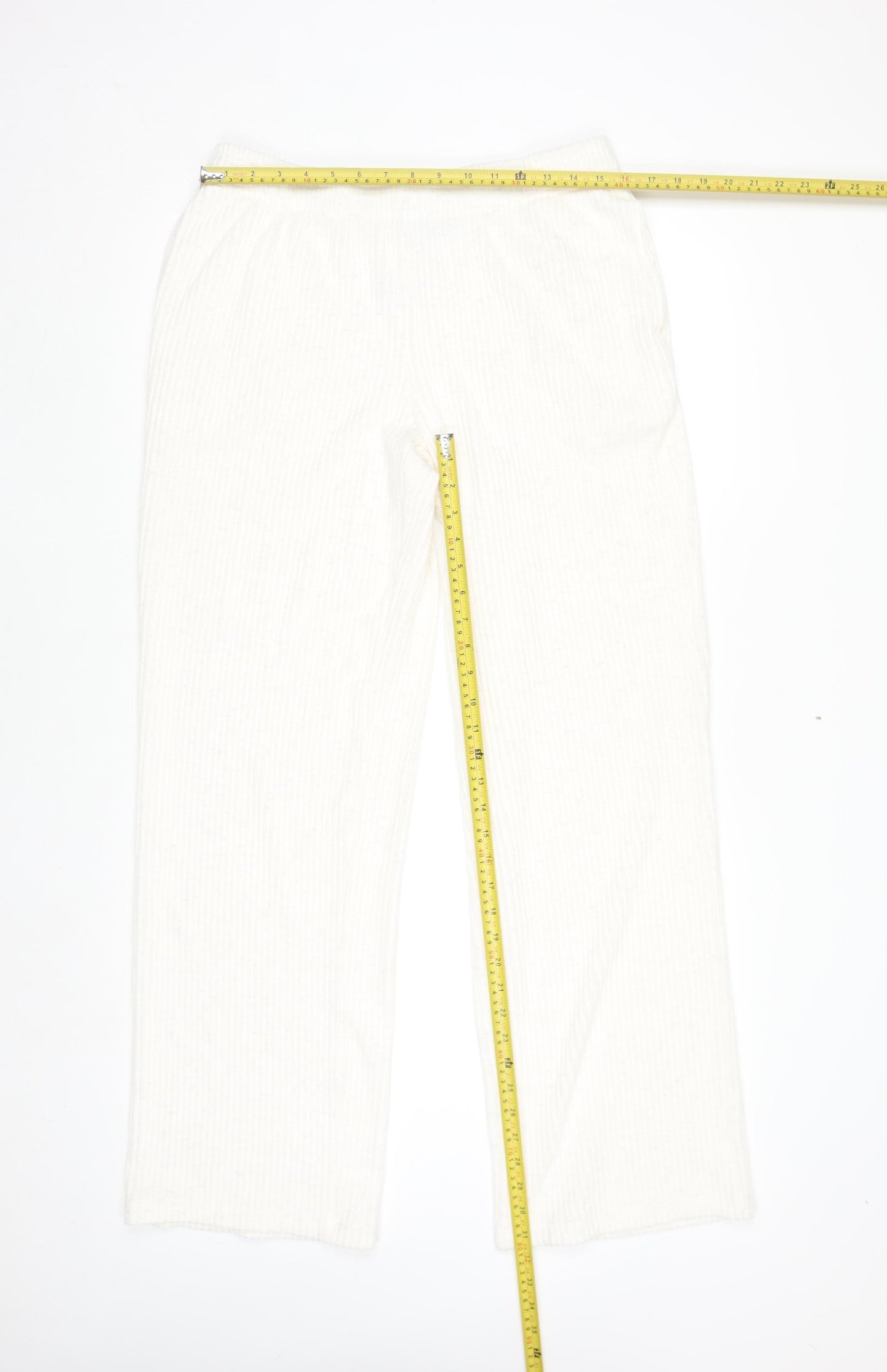Primark Women’s White Knit Straight Leg Stretch Trousers Size M