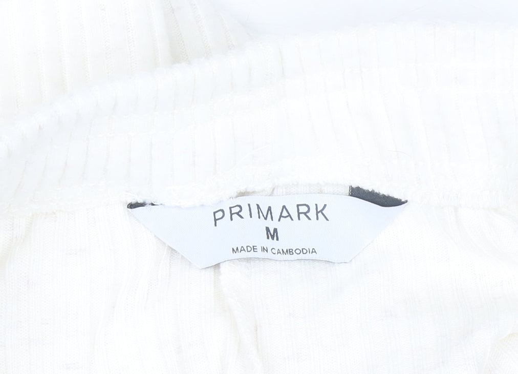 Primark Women’s White Knit Straight Leg Stretch Trousers Size M