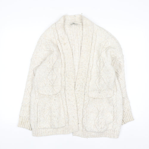 Primark Women Ivory Chunky Knit Cardigan M Cable-Knit Wool Blend
