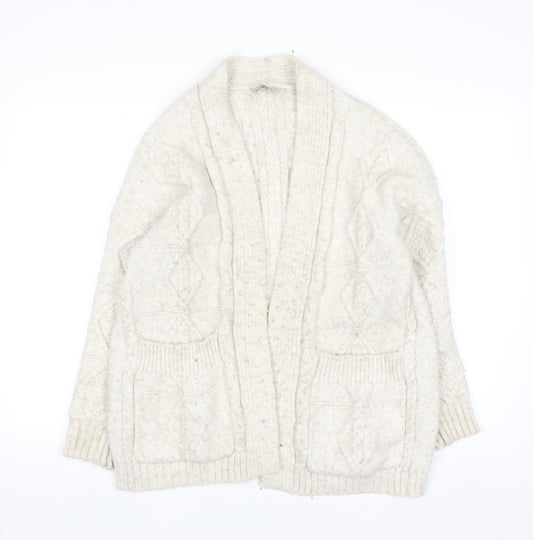 Primark Women Ivory Chunky Knit Cardigan M Cable-Knit Wool Blend