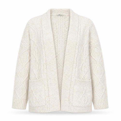 Primark Women Ivory Chunky Knit Cardigan M Cable-Knit Wool Blend