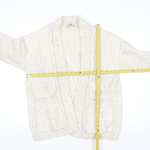 Primark Women Ivory Chunky Knit Cardigan M Cable-Knit Wool Blend