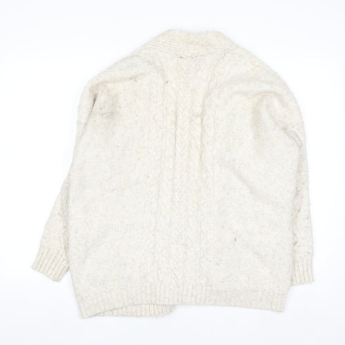 Primark Women Ivory Chunky Knit Cardigan M Cable-Knit Wool Blend