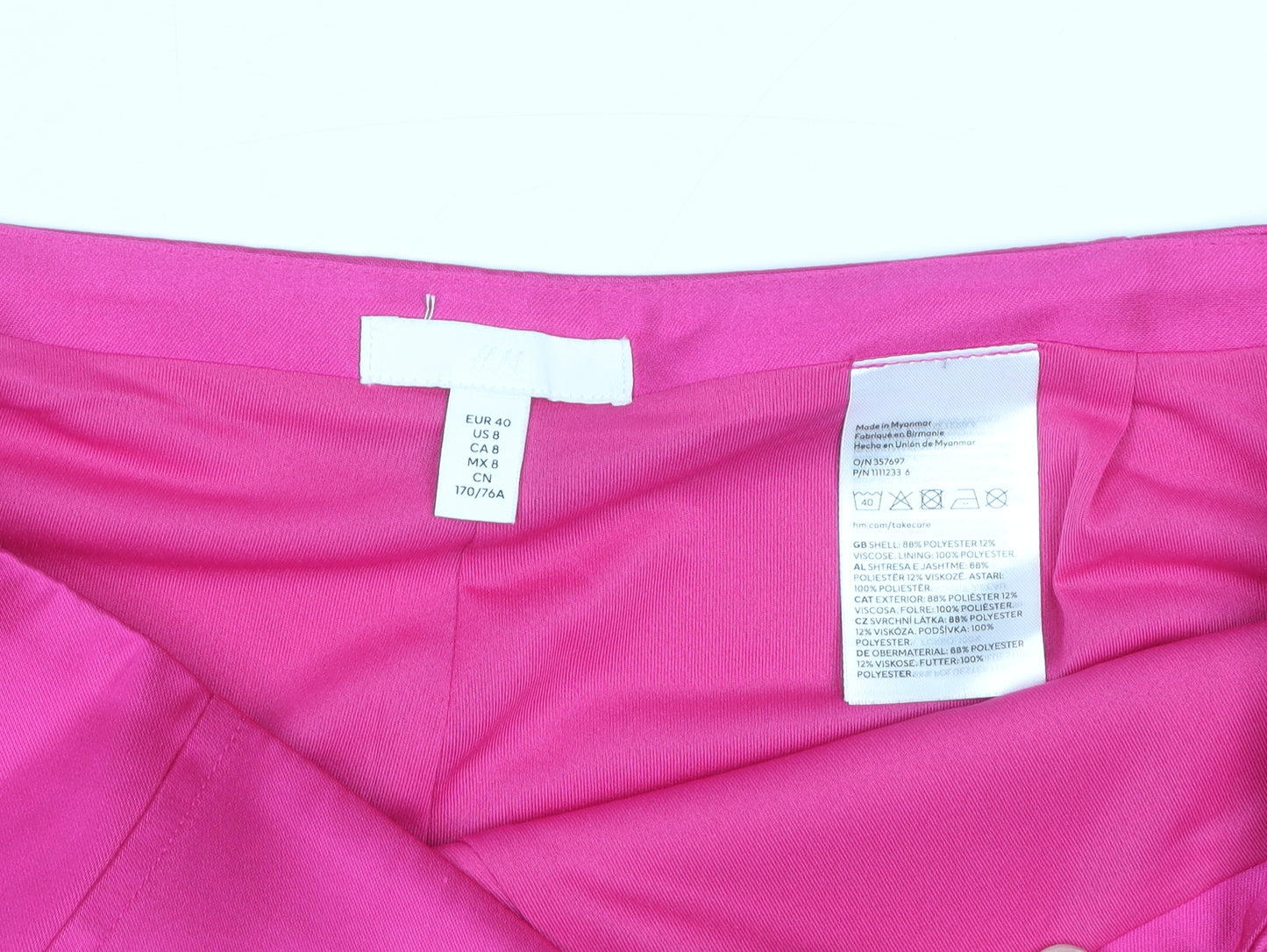 H&M Women’s Pink Satin Pencil Mini Skirt Size 12