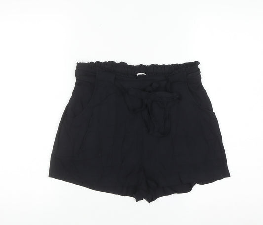 Primark Women Black Paperbag Shorts Size 14 Viscose Lightweight