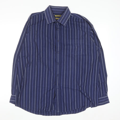 Dunnes Stores Men's Blue Striped Long Sleeve Cotton Button-Up Shirt 17in