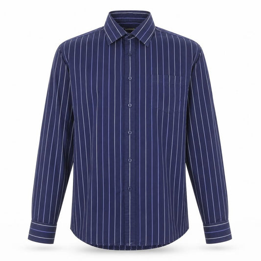 Front view of Dunnes Men's Blue Striped Long Sleeve Cotton Button-Up Shirt 17in