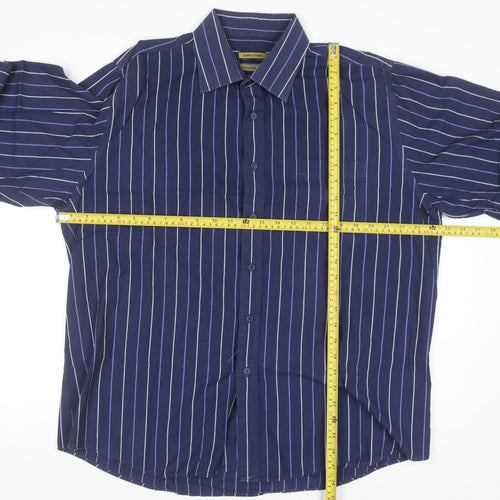 Dunnes Stores Men's Blue Striped Long Sleeve Cotton Button-Up Shirt 17in