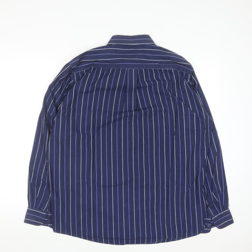 Dunnes Stores Men's Blue Striped Long Sleeve Cotton Button-Up Shirt 17in