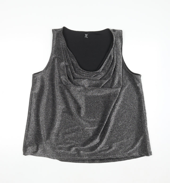 SHEIN Curve Silver Glitter Sleeveless Cowl Neck Plus Size 2XL Camisole Top