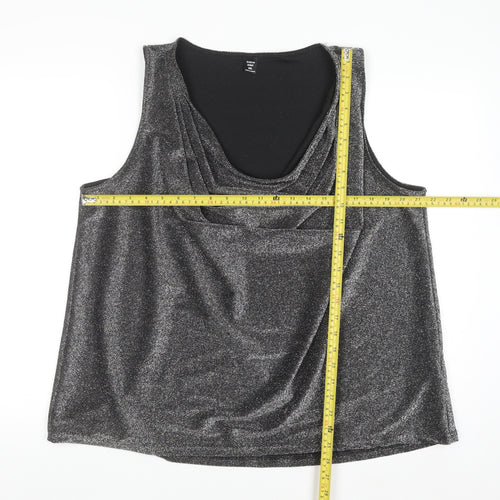 SHEIN Curve Silver Glitter Sleeveless Cowl Neck Plus Size 2XL Camisole Top