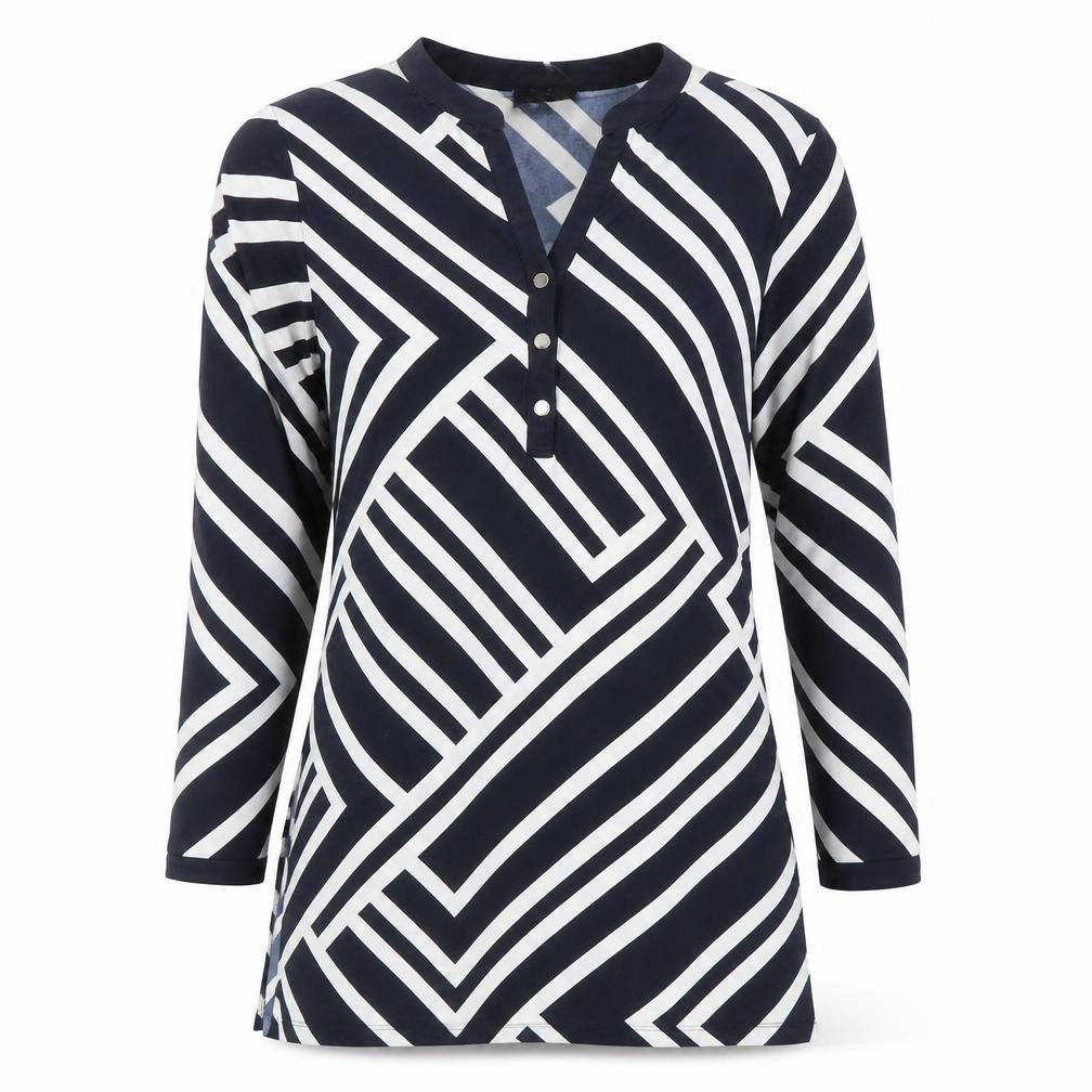 Front view of Wallis Women's Blue Geometric Tunic Blouse, size M