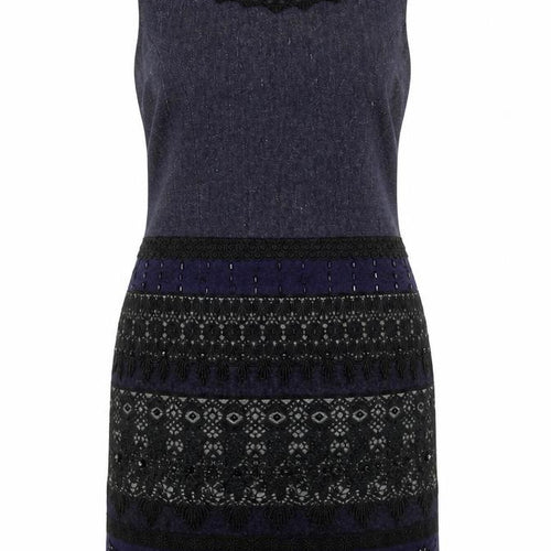 Derhy Women Blue Beaded Lace Sheath Dress Size L