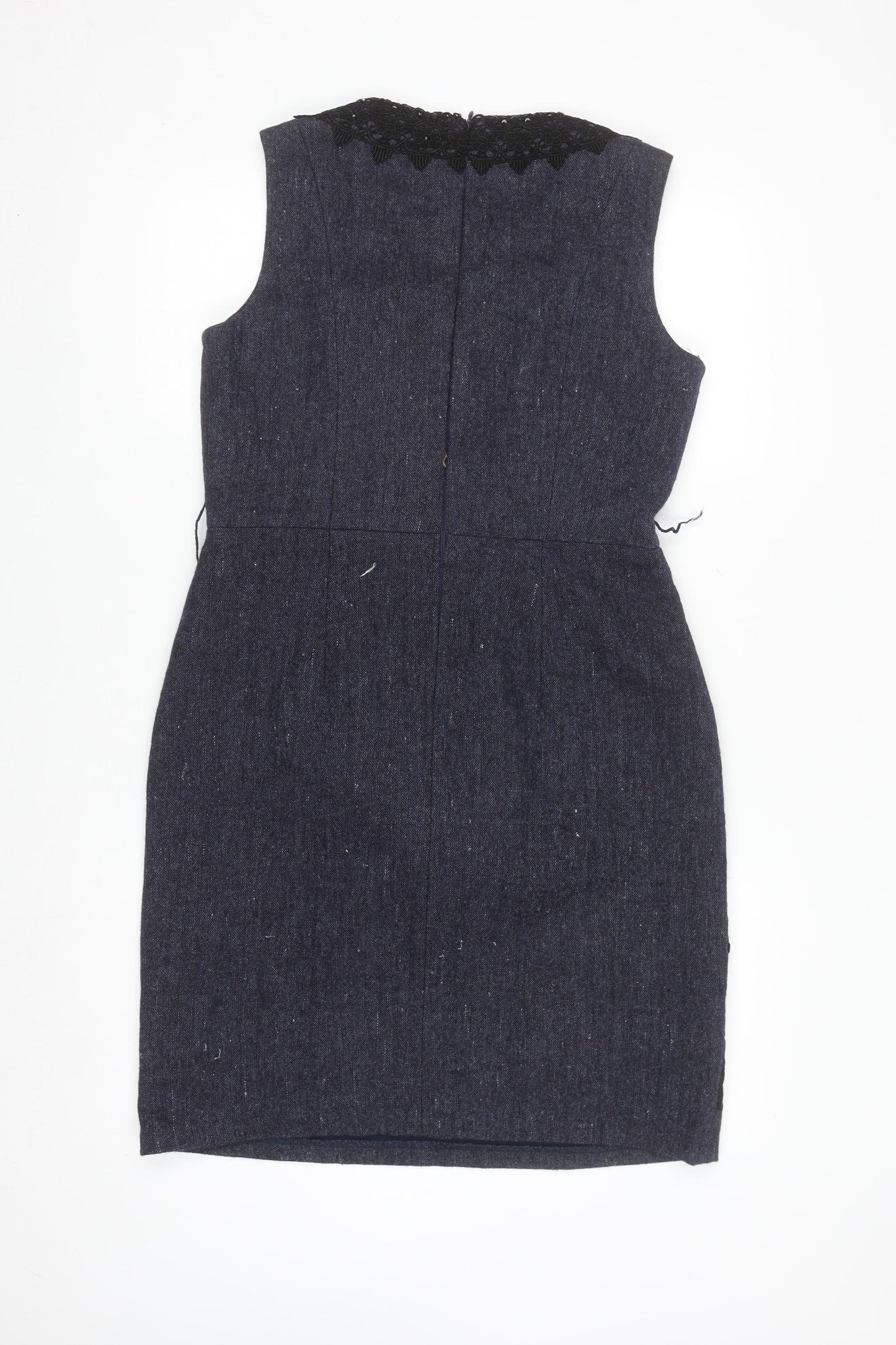 Derhy Women Blue Beaded Lace Sheath Dress Size L