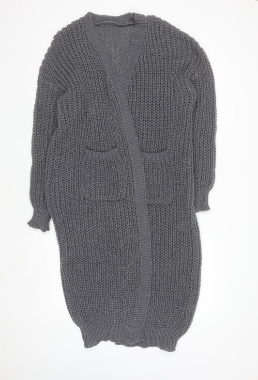 Shein Curve Women's Grey 2XL Chunky Knit Longline Open Cardigan