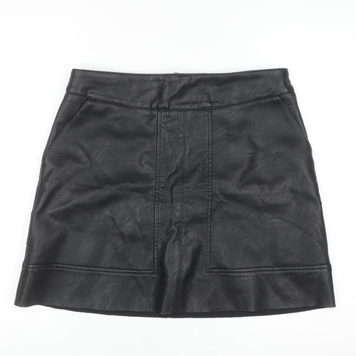 Warehouse Womens Black Faux Leather Short Pencil Skirt Size 14
