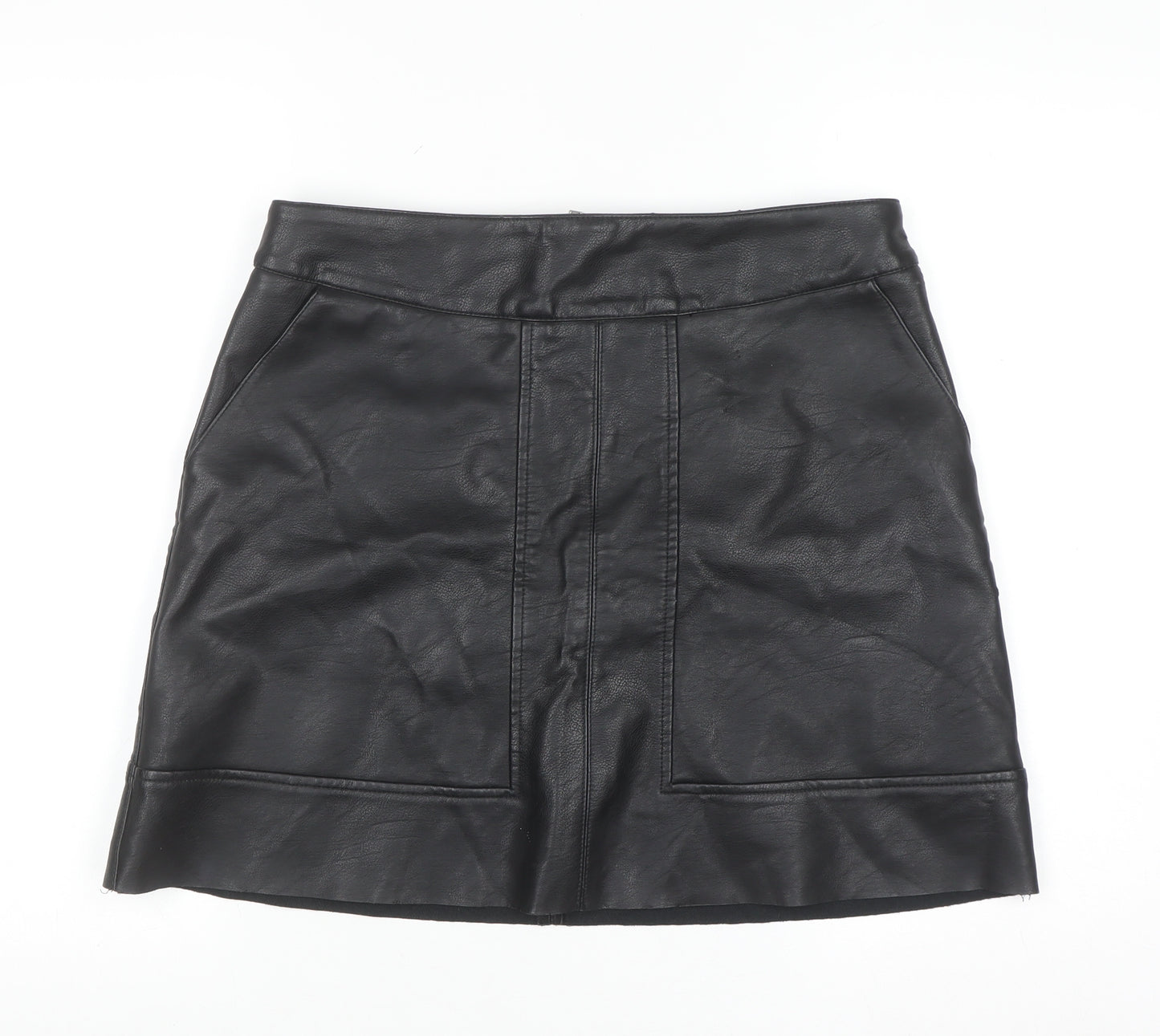 Warehouse Womens Black Faux Leather Short Pencil Skirt Size 14