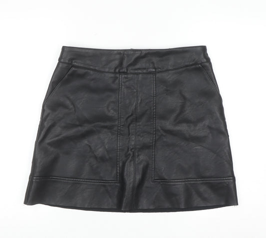 Warehouse Womens Black Faux Leather Short Pencil Skirt Size 14