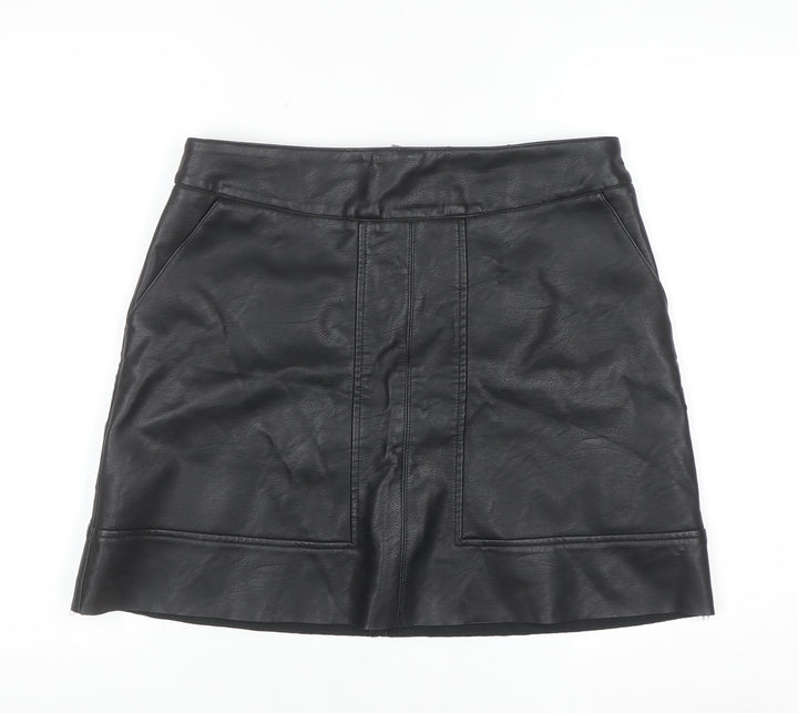 Warehouse Womens Black Faux Leather Short Pencil Skirt Size 14